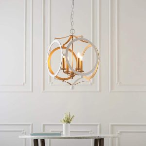 Contemporary matt gold and matt white 4 light pendant chandelier main image