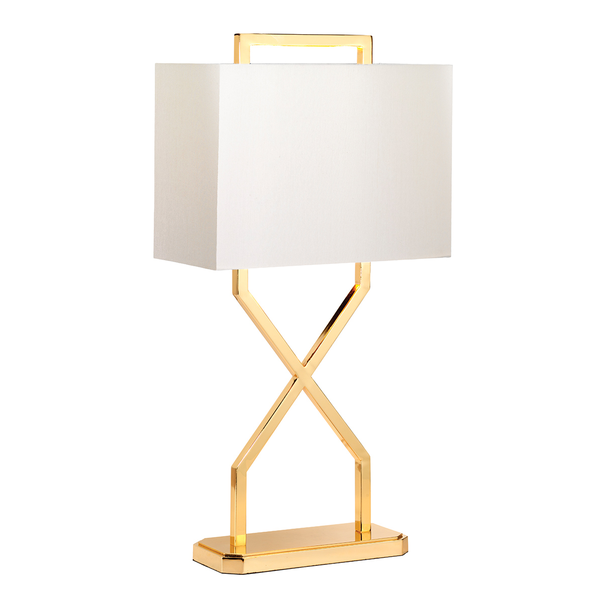 Cross modern 1 light polished gold table lamp with ivory shade, main image on white background.