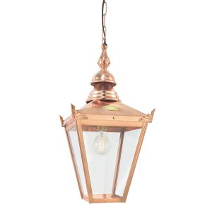 Norlys Chelsea 1 light pure copper hanging outdoor porch lantern, main image on white background.