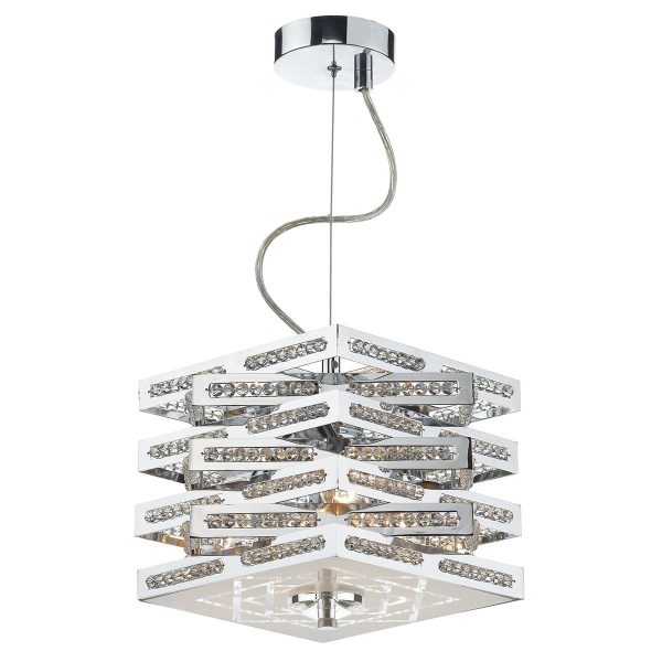 Cube 3 light dual mount ceiling pendant in polished chrome on white background