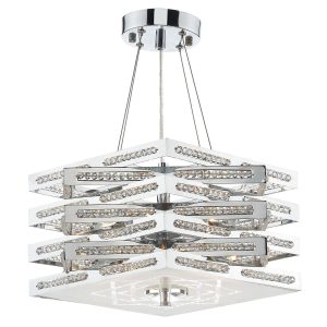 Cube 5 light dual mount ceiling pendant in polished chrome on white background