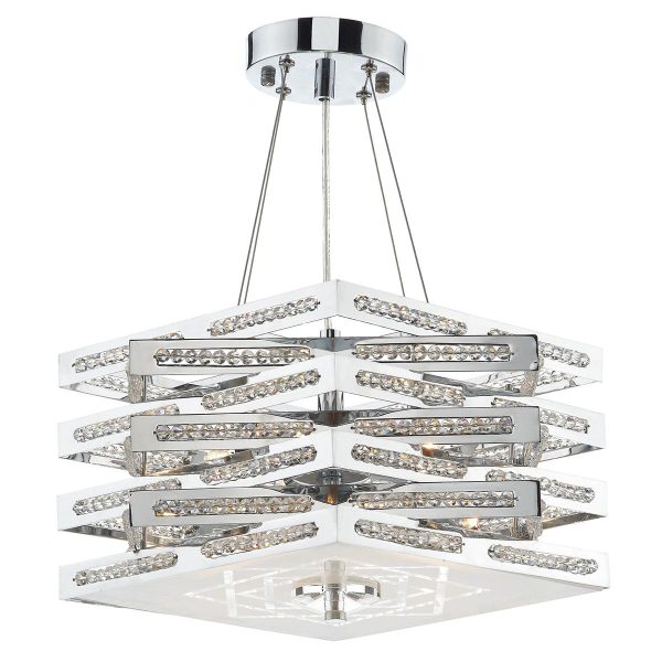 Cube 5 light dual mount ceiling pendant in polished chrome on white background