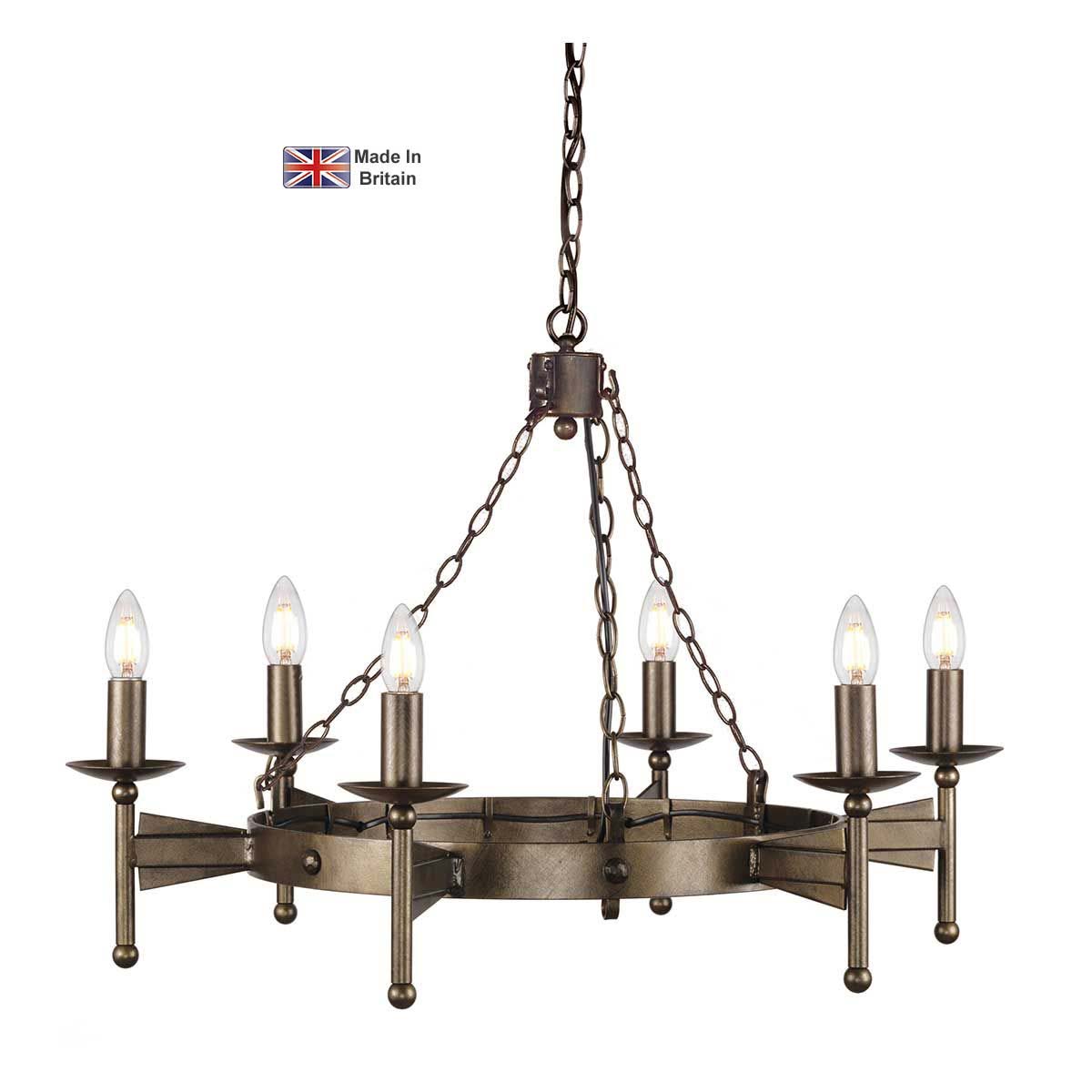 Elstead Cromwell Aged Bronze Carwheel 6 Light Gothic Chandelier