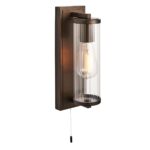 Cylinder Switched Bathroom Wall Light Dark Bronze Clear Glass Shade