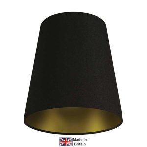 Tall clip on 15cm diameter wall light shade in black with gold inner