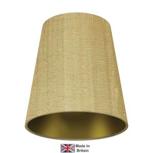 Tall clip on 15cm diameter wall light shade in gold with gold inner