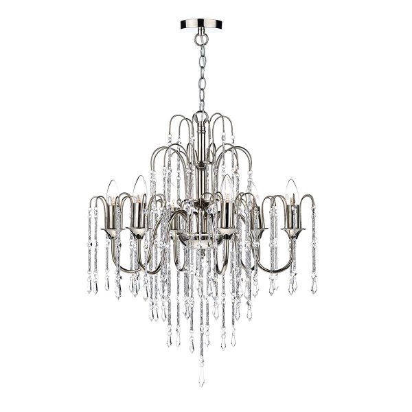 Daniella 6 light dual mount chandelier in polished nickel shown full height