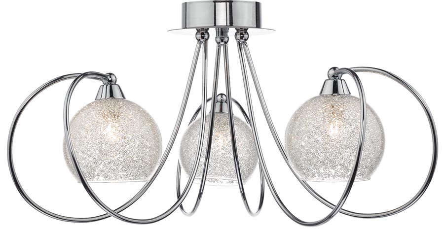 Dar Rafferty 3 Light Semi Flush Ceiling Light Polished Chrome