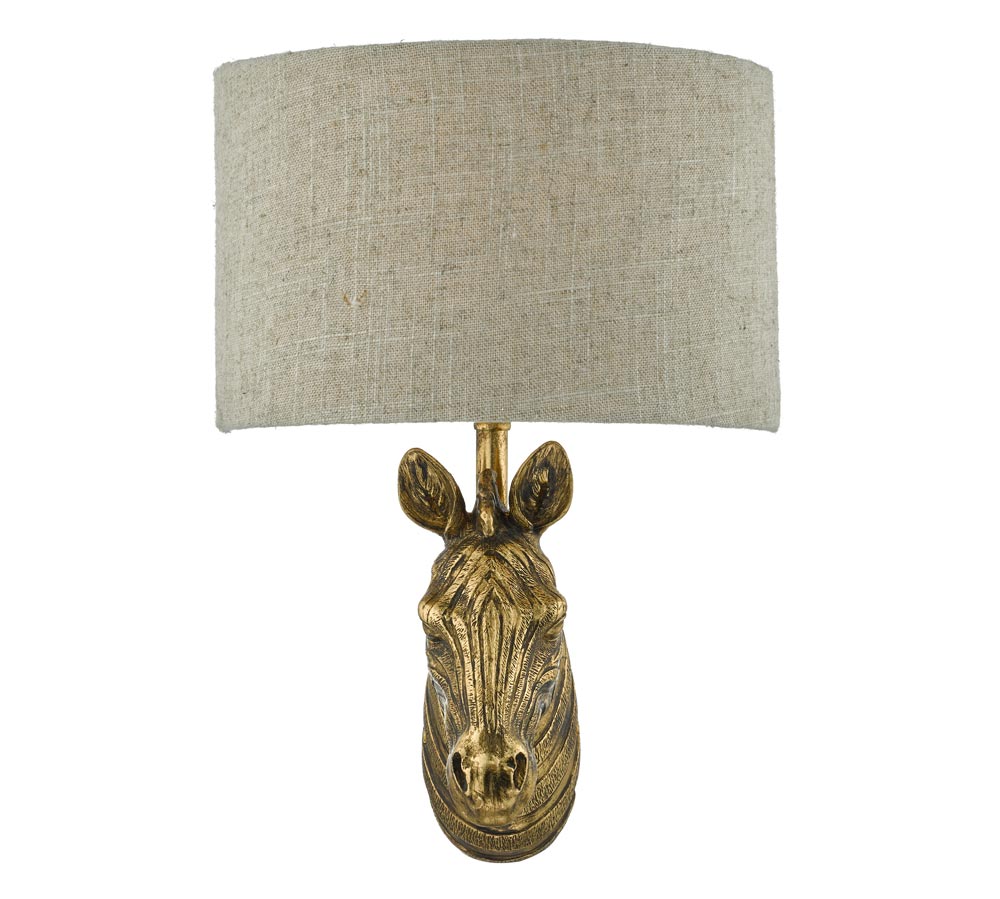 Dar Abby Zebra 1 Lamp Wall Light Gold Finish Natural Linen Shade