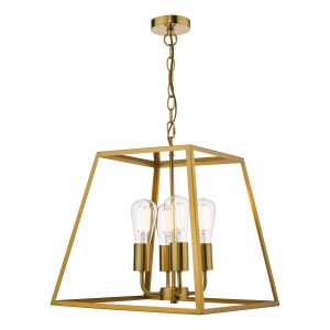 Dar Academy 4 light hanging pendant lantern in natural solid brass main image