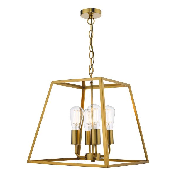 Dar Academy 4 light hanging pendant lantern in natural solid brass main image