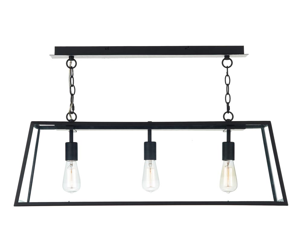 Dar Academy 3 Lamp Industrial Trough Pendant Ceiling Light Matt Black