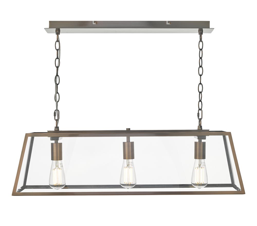 Dar Academy 3 Light Industrial Trough Ceiling Pendant Antique Copper