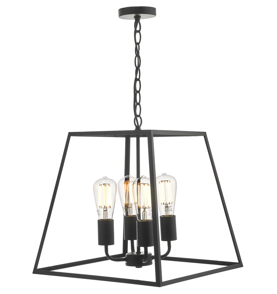 Dar Academy 4 Light Industrial Pendant Hanging Lantern Matt Black