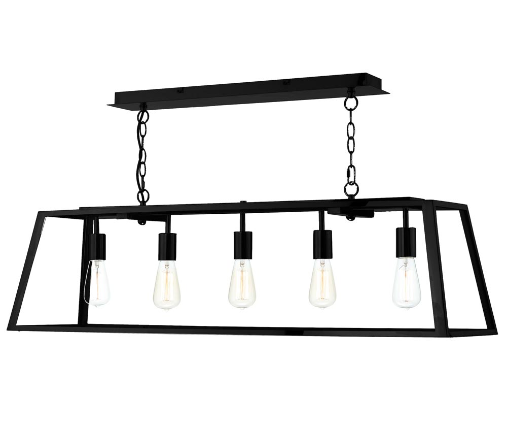 Dar Academy 5 Lamp Industrial Trough Pendant Ceiling Light Matt Black