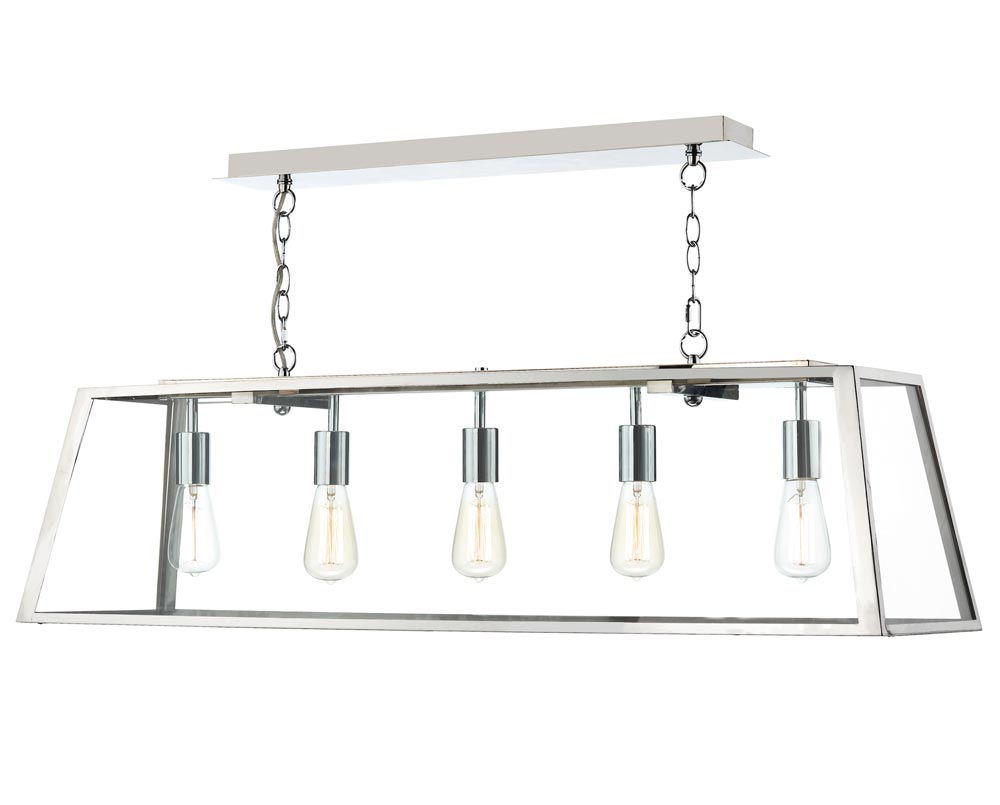 Dar Academy 5 Lamp Industrial Trough Pendant Ceiling Light Stainless