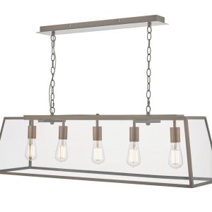 Dar Academy 5 Light Industrial Trough Ceiling Pendant Antique Copper