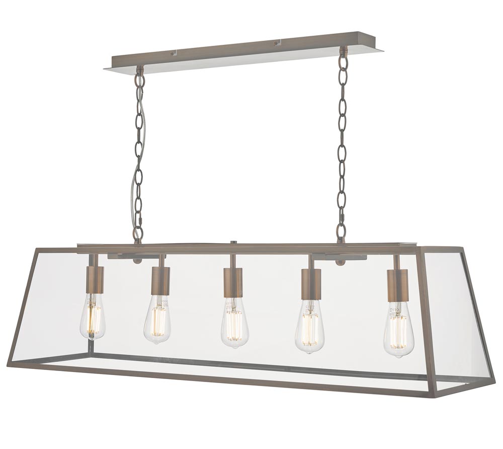 Dar Academy 5 Light Industrial Trough Ceiling Pendant Antique Copper