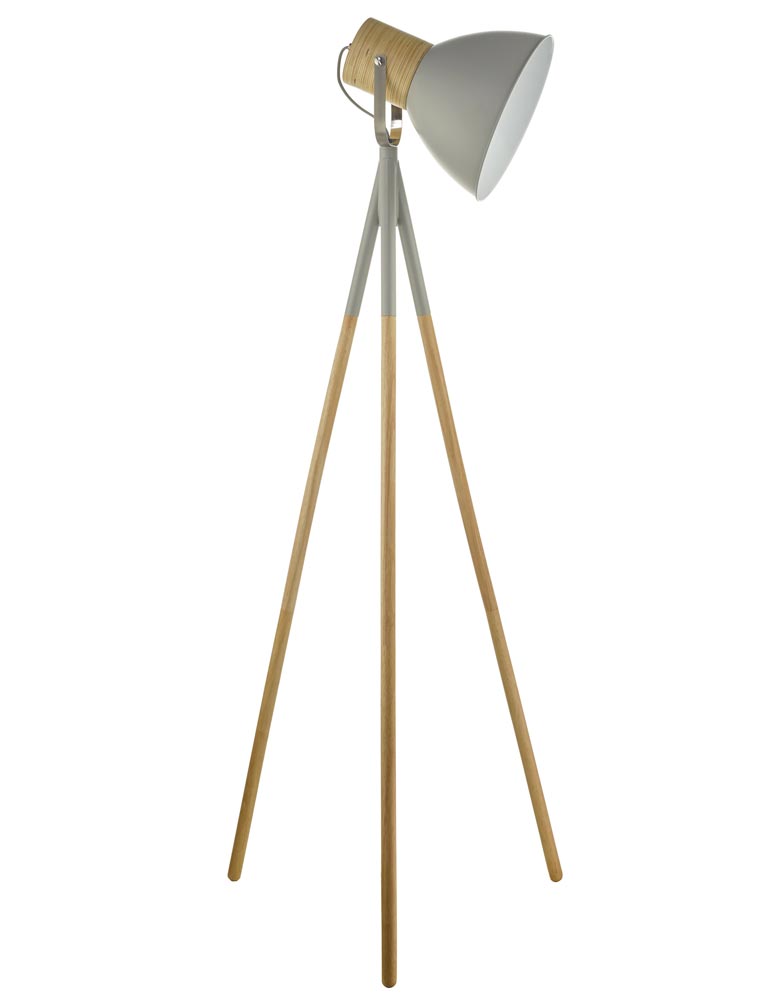 Dar Adna Scandinavian Style Tripod Floor Lamp Matt Grey & Wood