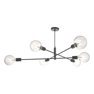 Dar Alana industrial style 6 lamp pendant ceiling light in matt black main image