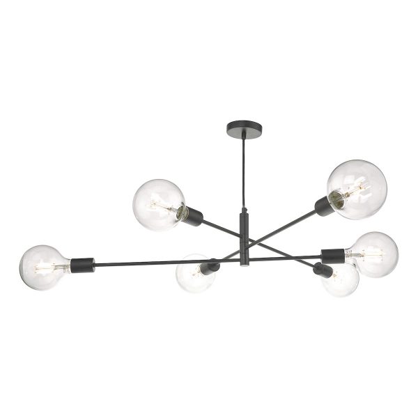 Dar Alana Industrial Style 6 Lamp Pendant Ceiling Light Matt Black