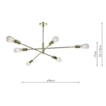 Dar Alana Industrial Style 6 Lamp Pendant Ceiling Light Polished Gold