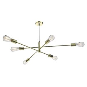 Dar Alana industrial style 6 lamp pendant ceiling light in polished gold main image