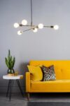 Dar Alana Industrial Style 6 Lamp Pendant Ceiling Light Polished Gold
