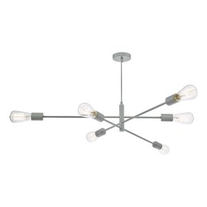 Dar Alana industrial style 6 lamp pendant ceiling light in matt grey main image