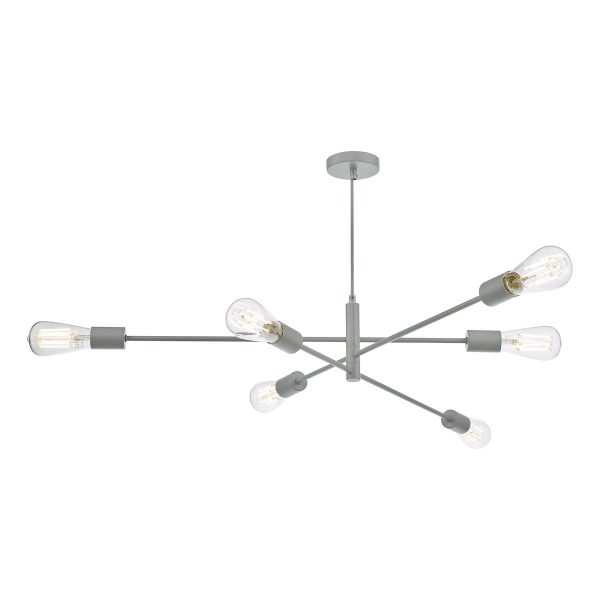 Dar Alana Industrial Style 6 Lamp Pendant Ceiling Light Matt Grey
