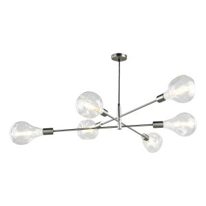 Dar Alana industrial style 6 lamp pendant ceiling light in satin chrome main image