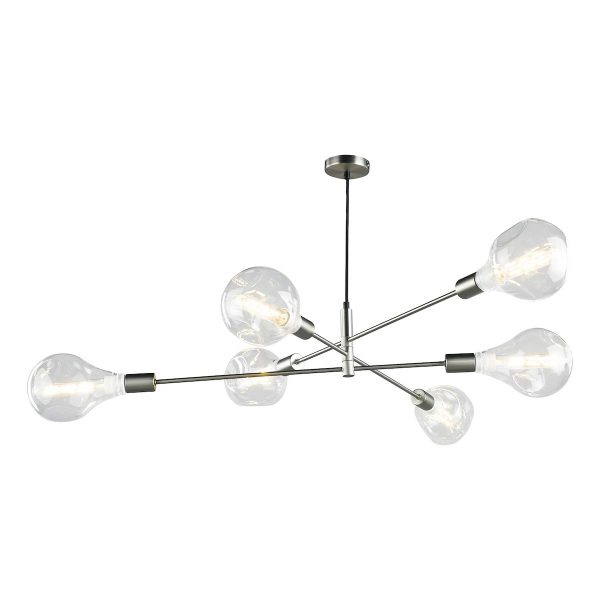Dar Alana Industrial Style 6 Lamp Pendant Ceiling Light Satin Chrome