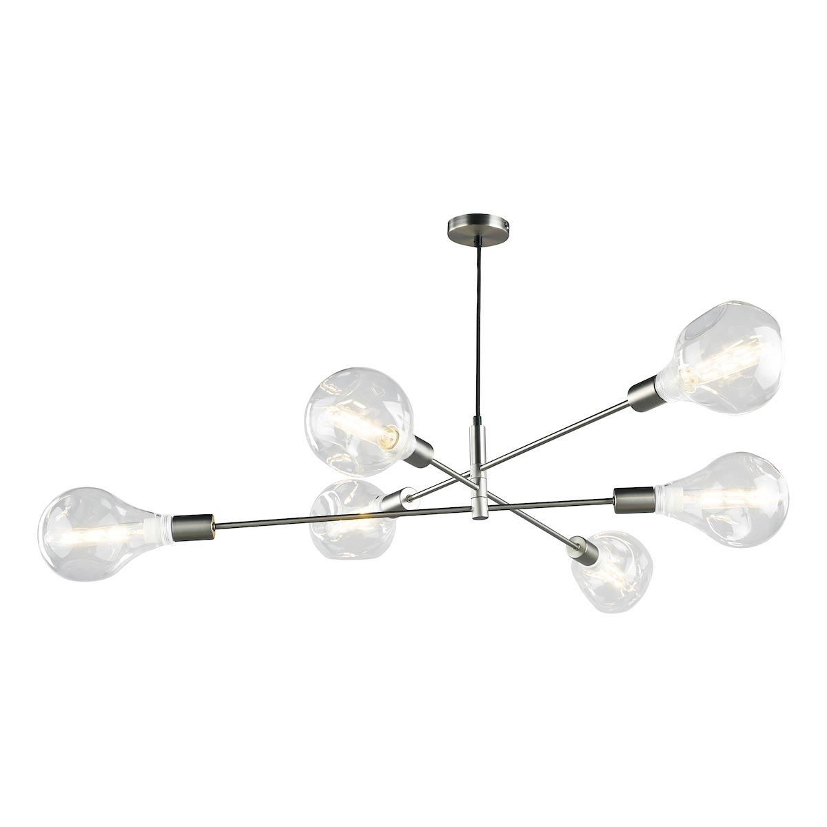 Dar Alana industrial style 6 lamp pendant ceiling light in satin chrome main image