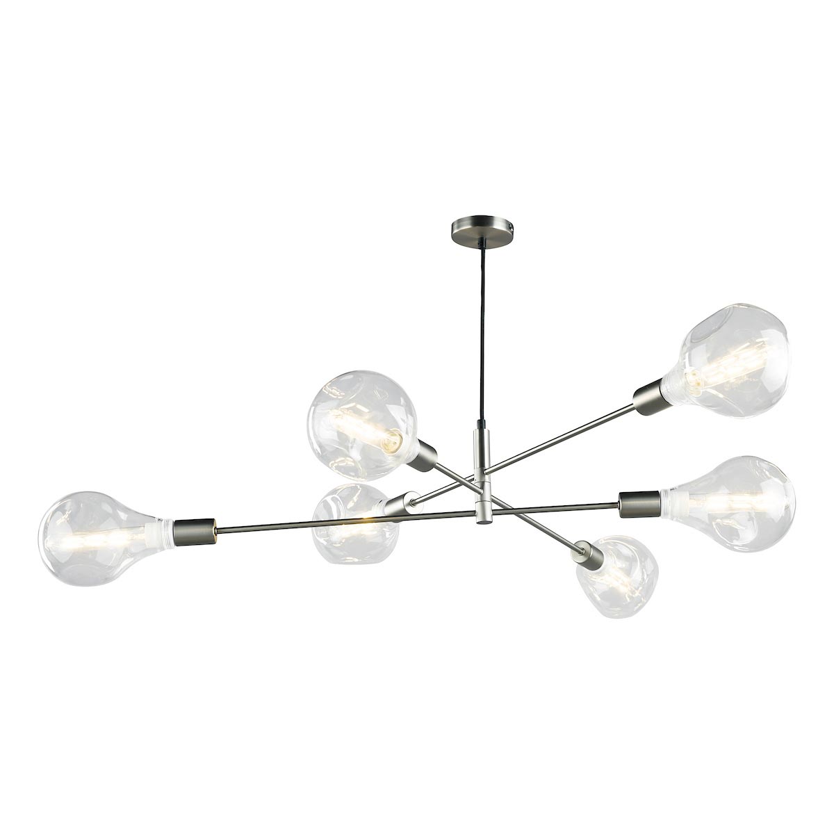 Dar Alana Industrial Style 6 Lamp Pendant Ceiling Light Satin Chrome