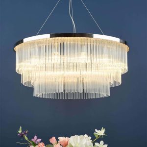 Dar Alpheios 12 light chandelier in chrome with clear glass rods main image