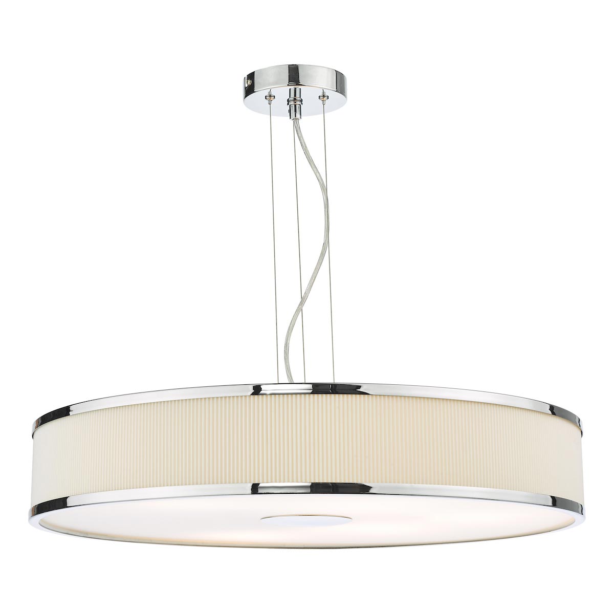 Dar Alvaro 6 Light Ceiling Pendant Polished Chrome Ivory Cotton Pleat