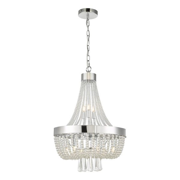 Dar Alyssa classic 9 light crystal pendant chandelier in polished chrome main image