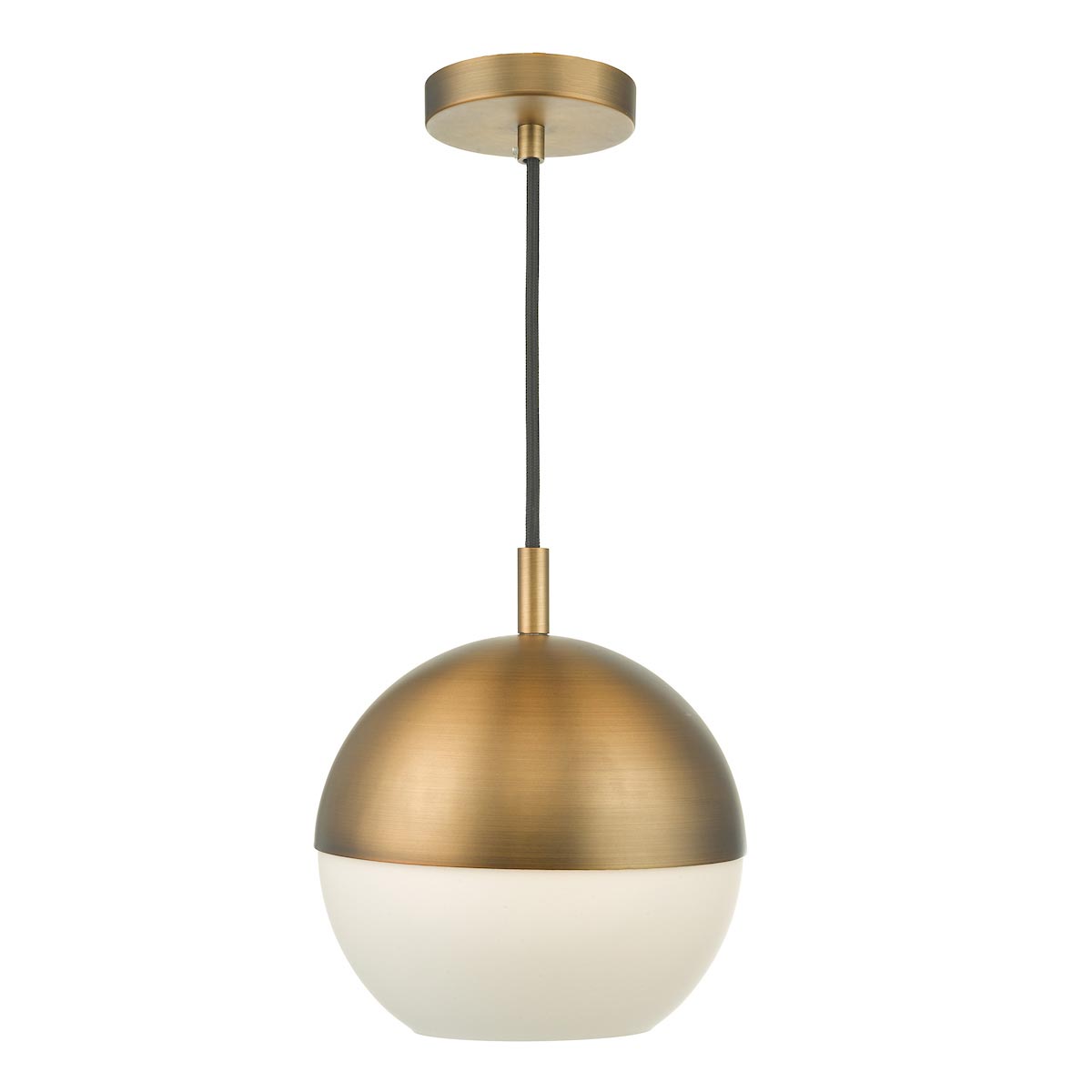 Dar Andre Small Single Light Ceiling Pendant Aged Brass Opal Glass