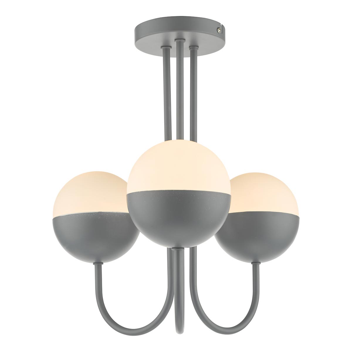 Dar Andre 3 Light Semi Flush Low Ceiling Light Matt Grey Opal Glass