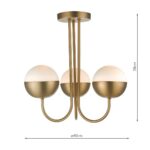 Dar Andre 3 Light Semi Flush Low Ceiling Light Aged Brass Opal Glass