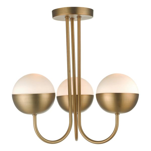 Dar Andre 3 light semi flush low ceiling light in aged brass main image