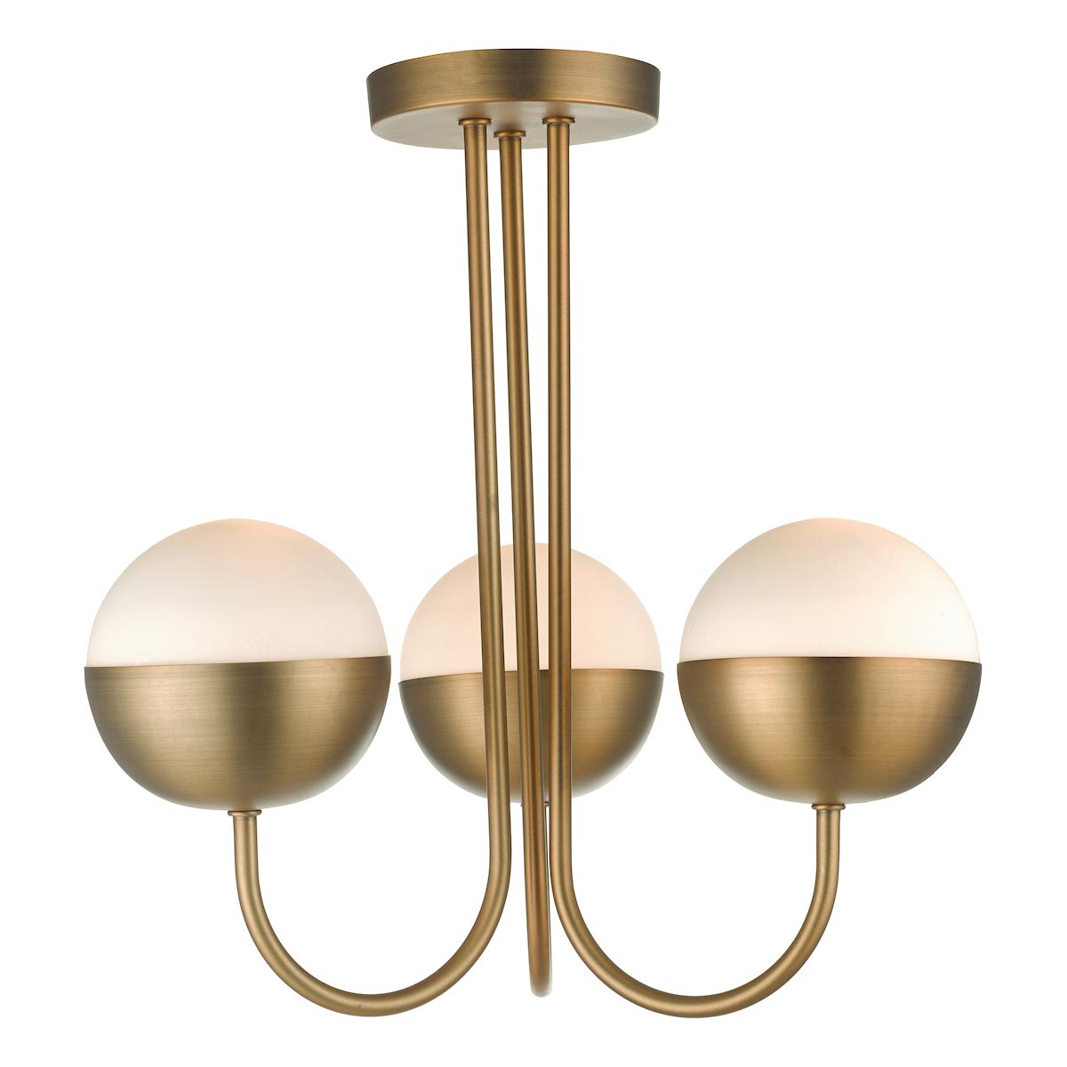 Dar Andre 3 Light Semi Flush Low Ceiling Light Aged Brass Opal Glass