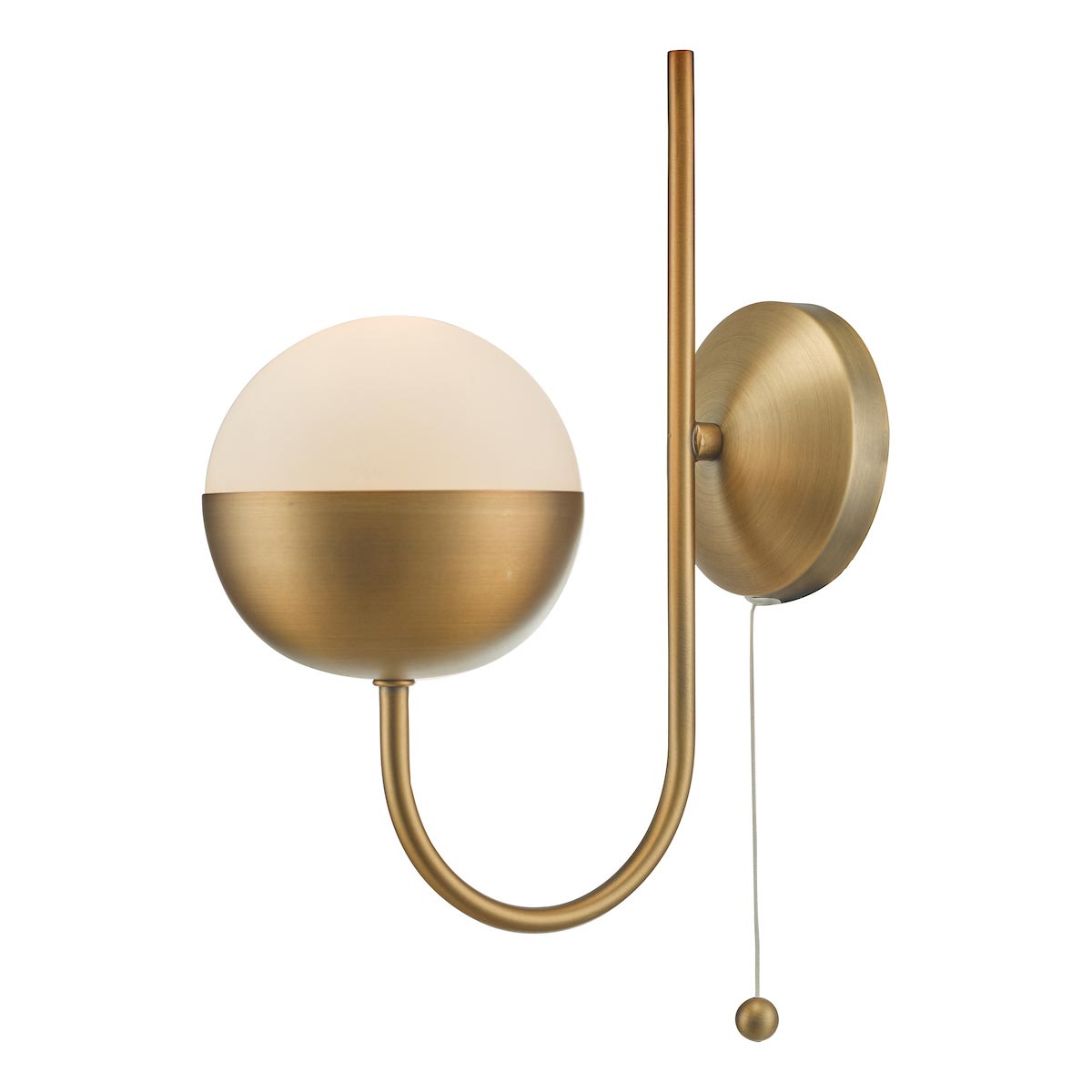 Dar Andre Switched Single Wall Light Aged Brass Opal Glass Shade