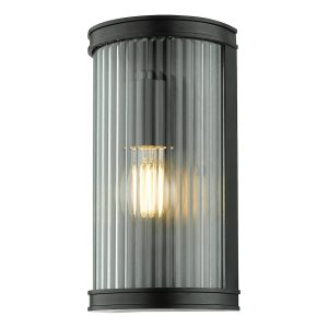 Dar Anund switched bathroom wall light in matt black with ribbed clear glass main image