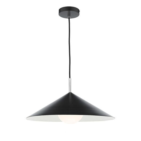Dar Apex single light kitchen ceiling pendant in satin black finish with white inner main image