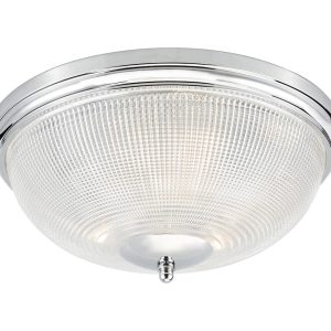 Dar Arbor Chrome 3 Light Flush Bathroom Ceiling Light Prismatic Glass