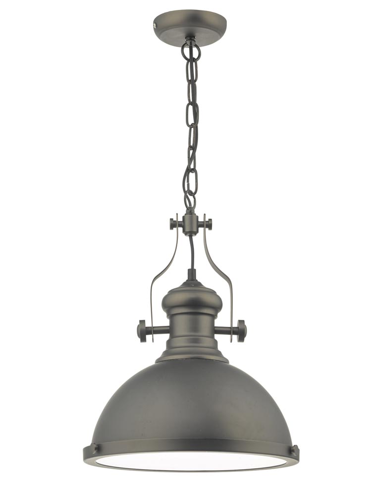 Dar Arona Retro Industrial Style Single Pendant Light Antique Pewter