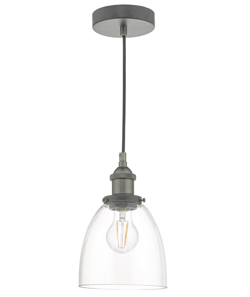 Dar Arvin Industrial 1 Light Single Ceiling Pendant Antique Chrome Glass