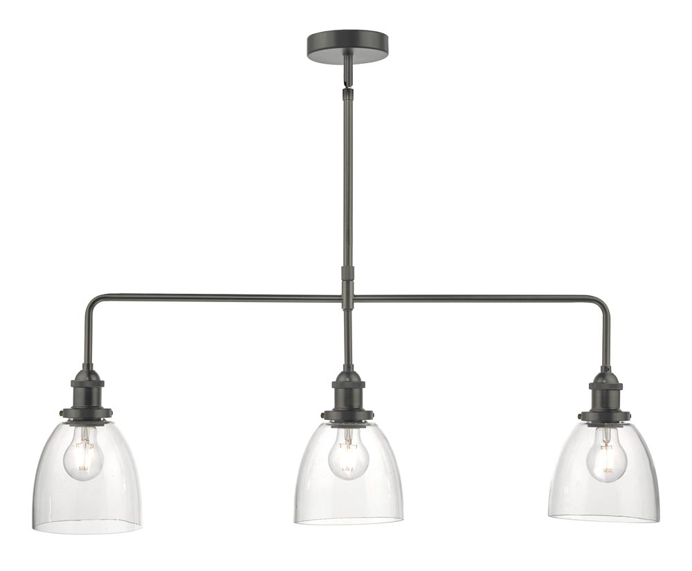 Dar Arvin Industrial 3 Light Bar Ceiling Pendant Antique Chrome Glass