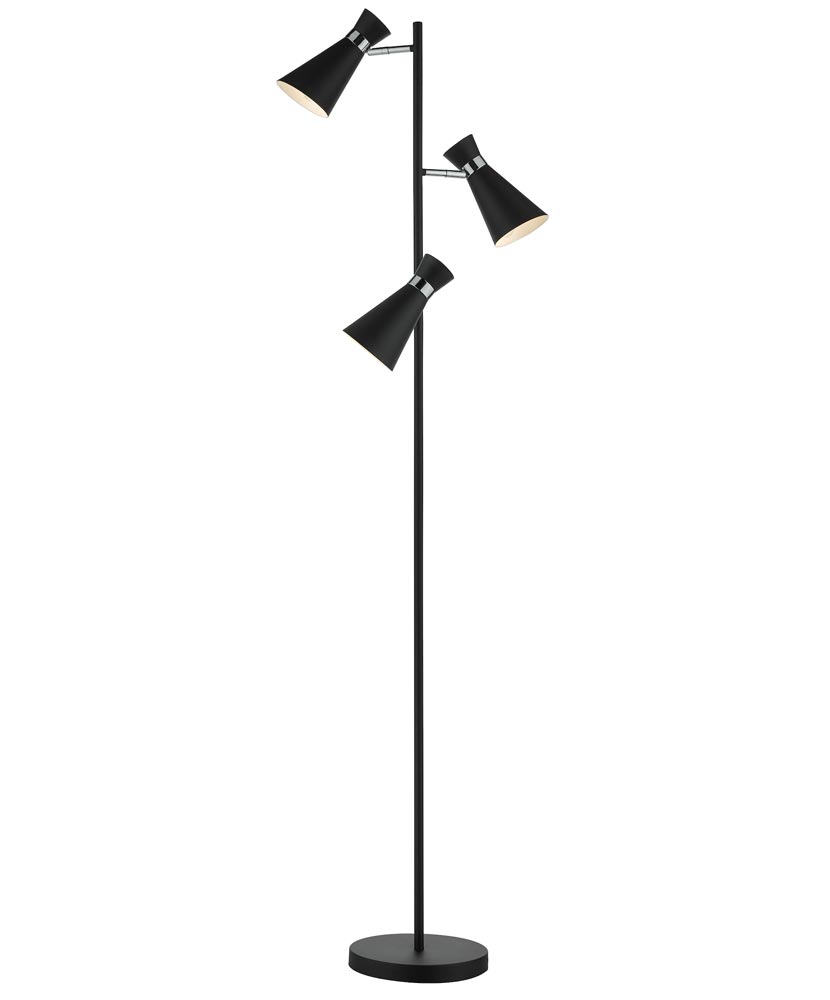 Dar Ashworth 3 Spot Light Floor Lamp Matt Black Chrome Detail